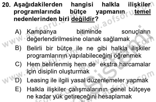Halkla İlişkiler Yönetimi Dersi 2016 - 2017 Yılı 3 Ders Sınav Soruları 20. Soru