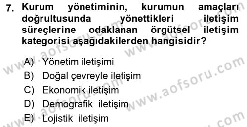 Halkla İlişkiler Yönetimi Dersi 2016 - 2017 Yılı 3 Ders Sınav Soruları 7. Soru