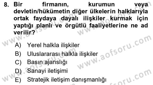 Halkla İlişkiler Yönetimi Dersi 2016 - 2017 Yılı 3 Ders Sınav Soruları 8. Soru