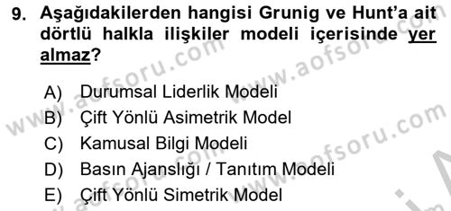 Halkla İlişkiler Yönetimi Dersi 2016 - 2017 Yılı 3 Ders Sınav Soruları 9. Soru