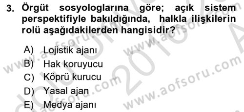 Halkla İlişkiler Yönetimi Dersi 2016 - 2017 Yılı (Vize) Ara Sınav Soruları 3. Soru