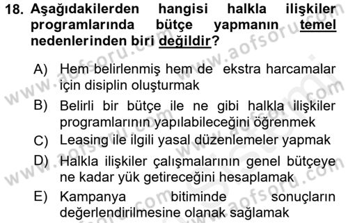 Halkla İlişkiler Yönetimi Dersi 2016 - 2017 Yılı (Final) Dönem Sonu Sınav Soruları 18. Soru