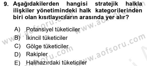 Halkla İlişkiler Yönetimi Dersi 2016 - 2017 Yılı (Final) Dönem Sonu Sınav Soruları 9. Soru