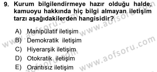 Halkla İlişkiler Yönetimi Dersi 2017 - 2018 Yılı 3 Ders Sınav Soruları 9. Soru