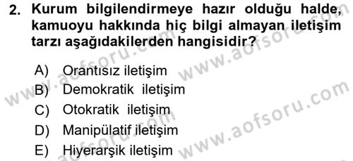 Halkla İlişkiler Yönetimi Dersi 2017 - 2018 Yılı (Vize) Ara Sınav Soruları 2. Soru