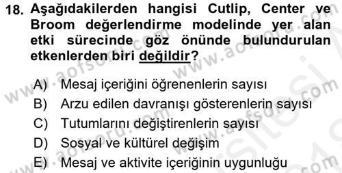 Halkla İlişkiler Yönetimi Dersi 2017 - 2018 Yılı (Final) Dönem Sonu Sınav Soruları 18. Soru
