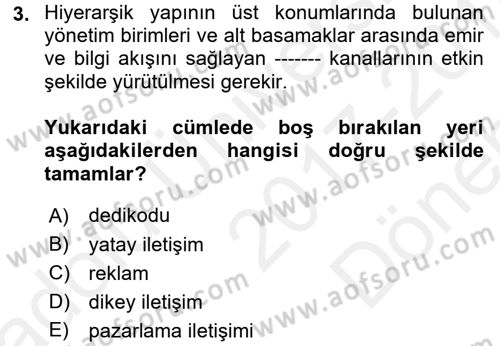 Halkla İlişkiler Yönetimi Dersi 2017 - 2018 Yılı (Final) Dönem Sonu Sınav Soruları 3. Soru