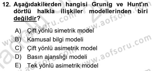 Halkla İlişkiler Yönetimi Dersi 2018 - 2019 Yılı 3 Ders Sınav Soruları 12. Soru