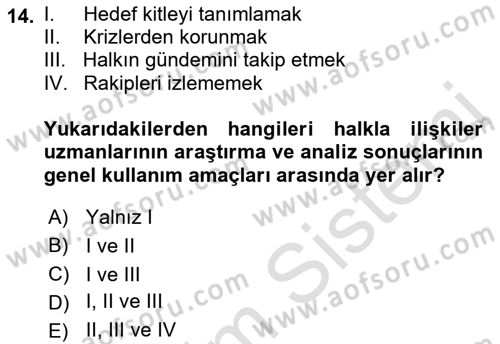 Halkla İlişkiler Yönetimi Dersi 2018 - 2019 Yılı 3 Ders Sınav Soruları 14. Soru