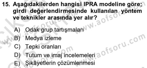 Halkla İlişkiler Yönetimi Dersi 2018 - 2019 Yılı 3 Ders Sınav Soruları 15. Soru