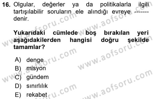 Halkla İlişkiler Yönetimi Dersi 2018 - 2019 Yılı 3 Ders Sınav Soruları 16. Soru