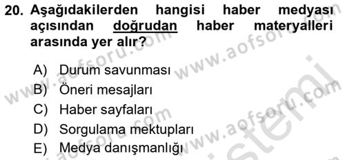 Halkla İlişkiler Yönetimi Dersi 2018 - 2019 Yılı 3 Ders Sınav Soruları 20. Soru