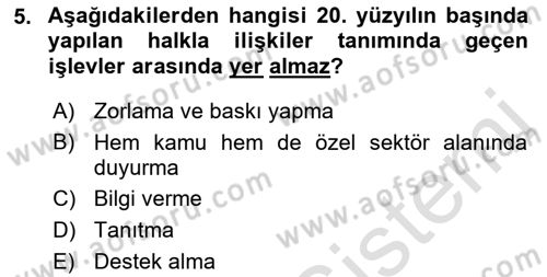Halkla İlişkiler Yönetimi Dersi 2018 - 2019 Yılı 3 Ders Sınav Soruları 5. Soru
