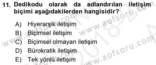 Halkla İlişkiler Yönetimi Dersi 2018 - 2019 Yılı (Vize) Ara Sınav Soruları 11. Soru