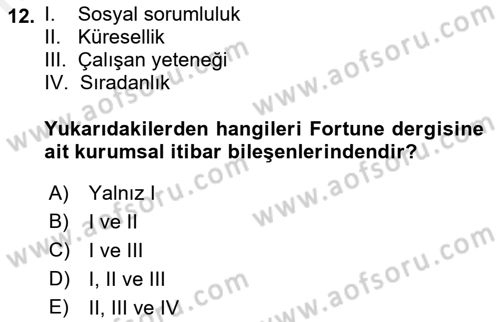 Halkla İlişkiler Yönetimi Dersi Ara Sınavı Deneme Sınav Soruları 12. Soru