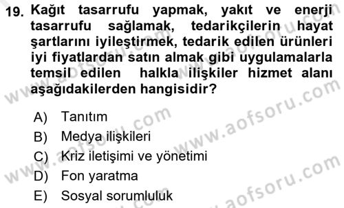 Halkla İlişkiler Yönetimi Dersi Ara Sınavı Deneme Sınav Soruları 19. Soru