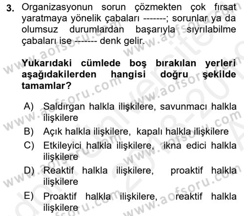 Halkla İlişkiler Yönetimi Dersi Ara Sınavı Deneme Sınav Soruları 3. Soru