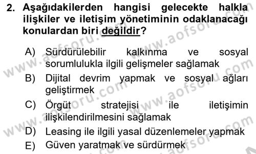 Halkla İlişkiler Yönetimi Dersi 2018 - 2019 Yılı Yaz Okulu Sınav Soruları 2. Soru