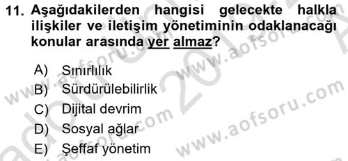 Halkla İlişkiler Yönetimi Dersi 2019 - 2020 Yılı (Vize) Ara Sınav Soruları 11. Soru