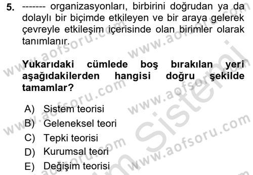 Halkla İlişkiler Yönetimi Dersi 2019 - 2020 Yılı (Vize) Ara Sınav Soruları 5. Soru
