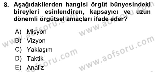 Halkla İlişkiler Yönetimi Dersi 2019 - 2020 Yılı (Vize) Ara Sınav Soruları 8. Soru