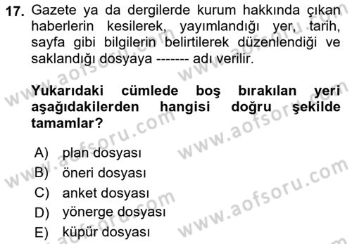 Halkla İlişkiler Yönetimi Dersi 2019 - 2020 Yılı (Final) Dönem Sonu Sınav Soruları 17. Soru