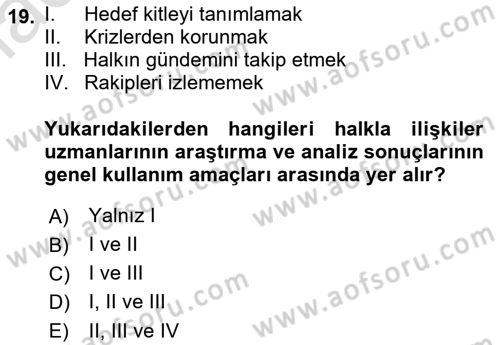 Halkla İlişkiler Yönetimi Dersi 2019 - 2020 Yılı (Final) Dönem Sonu Sınav Soruları 19. Soru