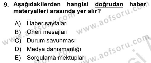 Halkla İlişkiler Yönetimi Dersi 2019 - 2020 Yılı (Final) Dönem Sonu Sınav Soruları 9. Soru