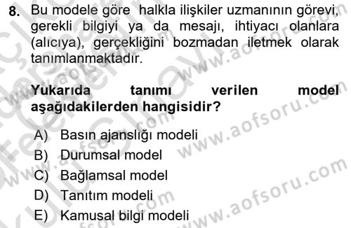 Halkla İlişkiler Yönetimi Dersi 2019 - 2020 Yılı Yaz Okulu Sınav Soruları 8. Soru