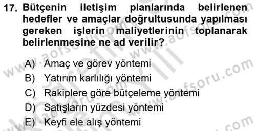 Halkla İlişkiler Yönetimi Dersi 2020 - 2021 Yılı Yaz Okulu Sınav Soruları 17. Soru