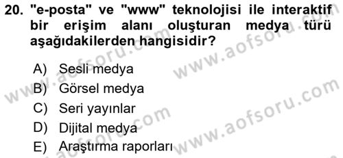 Halkla İlişkiler Yönetimi Dersi 2020 - 2021 Yılı Yaz Okulu Sınav Soruları 20. Soru