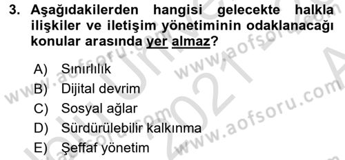 Halkla İlişkiler Yönetimi Dersi 2021 - 2022 Yılı (Vize) Ara Sınav Soruları 3. Soru