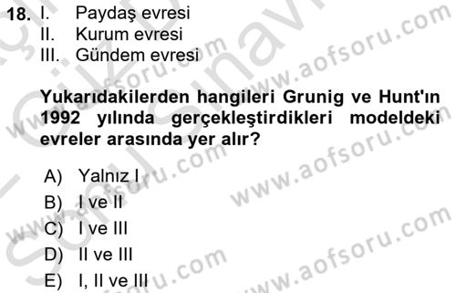 Halkla İlişkiler Yönetimi Dersi 2021 - 2022 Yılı (Final) Dönem Sonu Sınav Soruları 18. Soru