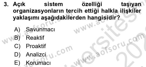 Halkla İlişkiler Yönetimi Dersi 2021 - 2022 Yılı (Final) Dönem Sonu Sınav Soruları 3. Soru