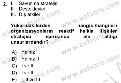 Halkla İlişkiler Yönetimi Dersi 2021 - 2022 Yılı Yaz Okulu Sınav Soruları 2. Soru