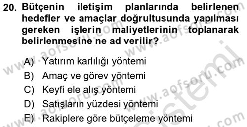 Halkla İlişkiler Yönetimi Dersi 2021 - 2022 Yılı Yaz Okulu Sınav Soruları 20. Soru
