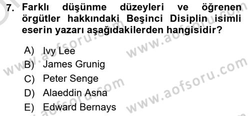 Halkla İlişkiler Yönetimi Dersi 2021 - 2022 Yılı Yaz Okulu Sınav Soruları 7. Soru