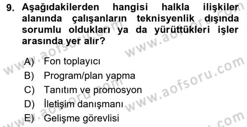 Halkla İlişkiler Yönetimi Dersi 2021 - 2022 Yılı Yaz Okulu Sınav Soruları 9. Soru