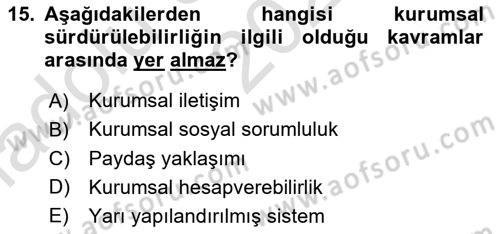 Halkla İlişkiler Yönetimi Dersi 2023 - 2024 Yılı (Vize) Ara Sınav Soruları 15. Soru