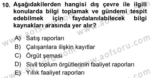 Halkla İlişkiler Yönetimi Dersi 2023 - 2024 Yılı (Final) Dönem Sonu Sınav Soruları 10. Soru