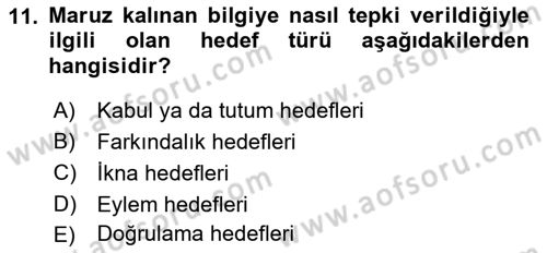 Halkla İlişkiler Yönetimi Dersi 2023 - 2024 Yılı (Final) Dönem Sonu Sınav Soruları 11. Soru
