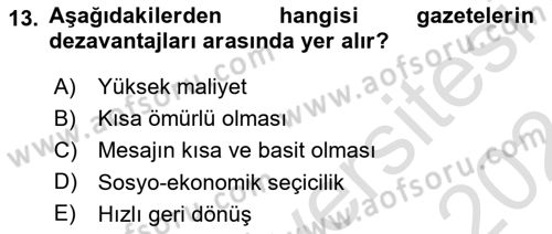 Halkla İlişkiler Yönetimi Dersi 2023 - 2024 Yılı (Final) Dönem Sonu Sınav Soruları 13. Soru