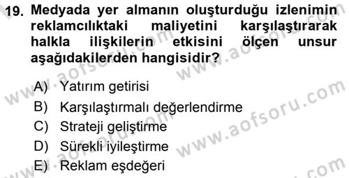 Halkla İlişkiler Yönetimi Dersi 2023 - 2024 Yılı (Final) Dönem Sonu Sınav Soruları 19. Soru