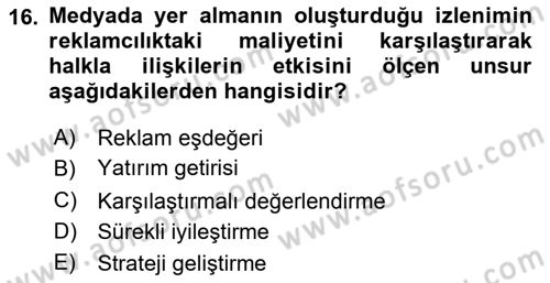 Halkla İlişkiler Yönetimi Dersi 2023 - 2024 Yılı Yaz Okulu Sınav Soruları 16. Soru