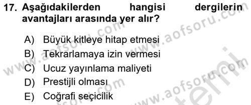 Halkla İlişkiler Yönetimi Dersi 2023 - 2024 Yılı Yaz Okulu Sınav Soruları 17. Soru