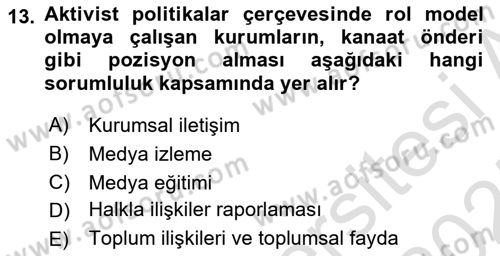 Halkla İlişkiler Yönetimi Dersi Ara Sınavı Deneme Sınav Soruları 13. Soru