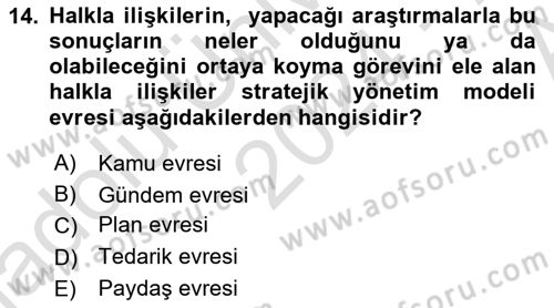 Halkla İlişkiler Yönetimi Dersi 2024 - 2025 Yılı (Vize) Ara Sınav Soruları 14. Soru