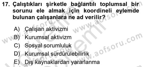 Halkla İlişkiler Yönetimi Dersi 2024 - 2025 Yılı (Vize) Ara Sınavı 17. Soru