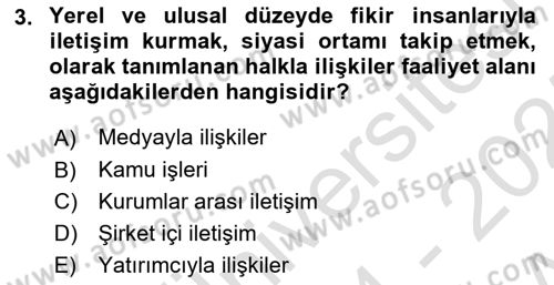 Halkla İlişkiler Yönetimi Dersi Ara Sınavı Deneme Sınav Soruları 3. Soru