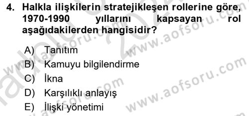 Halkla İlişkiler Yönetimi Dersi 2024 - 2025 Yılı (Vize) Ara Sınav Soruları 4. Soru